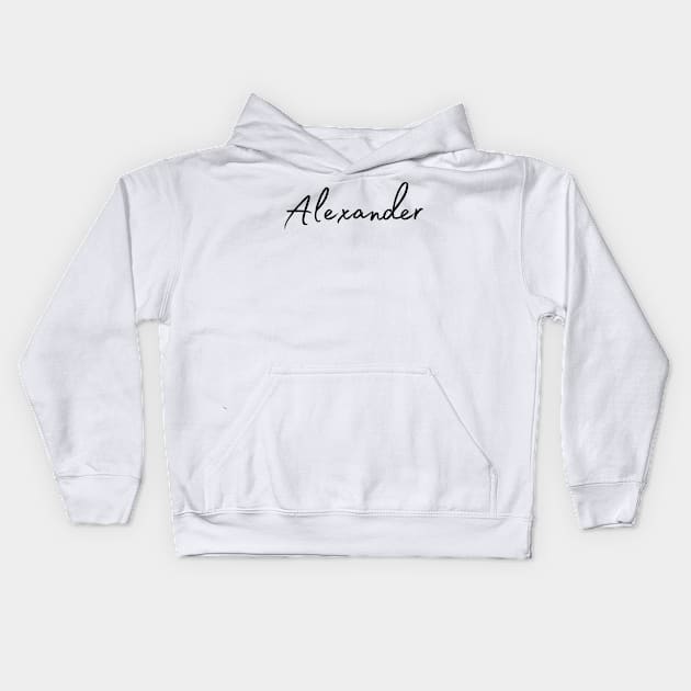 Alexander Name Calligraphy Kids Hoodie by Word Minimalism